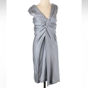 Vintage Banana Republic Silk Gray Ruched Asymmetrical Hem Dress Size 0 Stretch